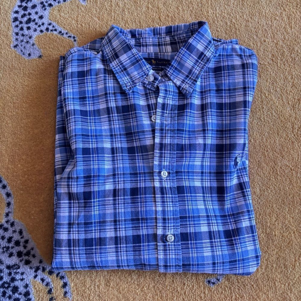 Ralph Lauren Shirt Blue Plaid Classic Fit Designer Classic Preppy XXL